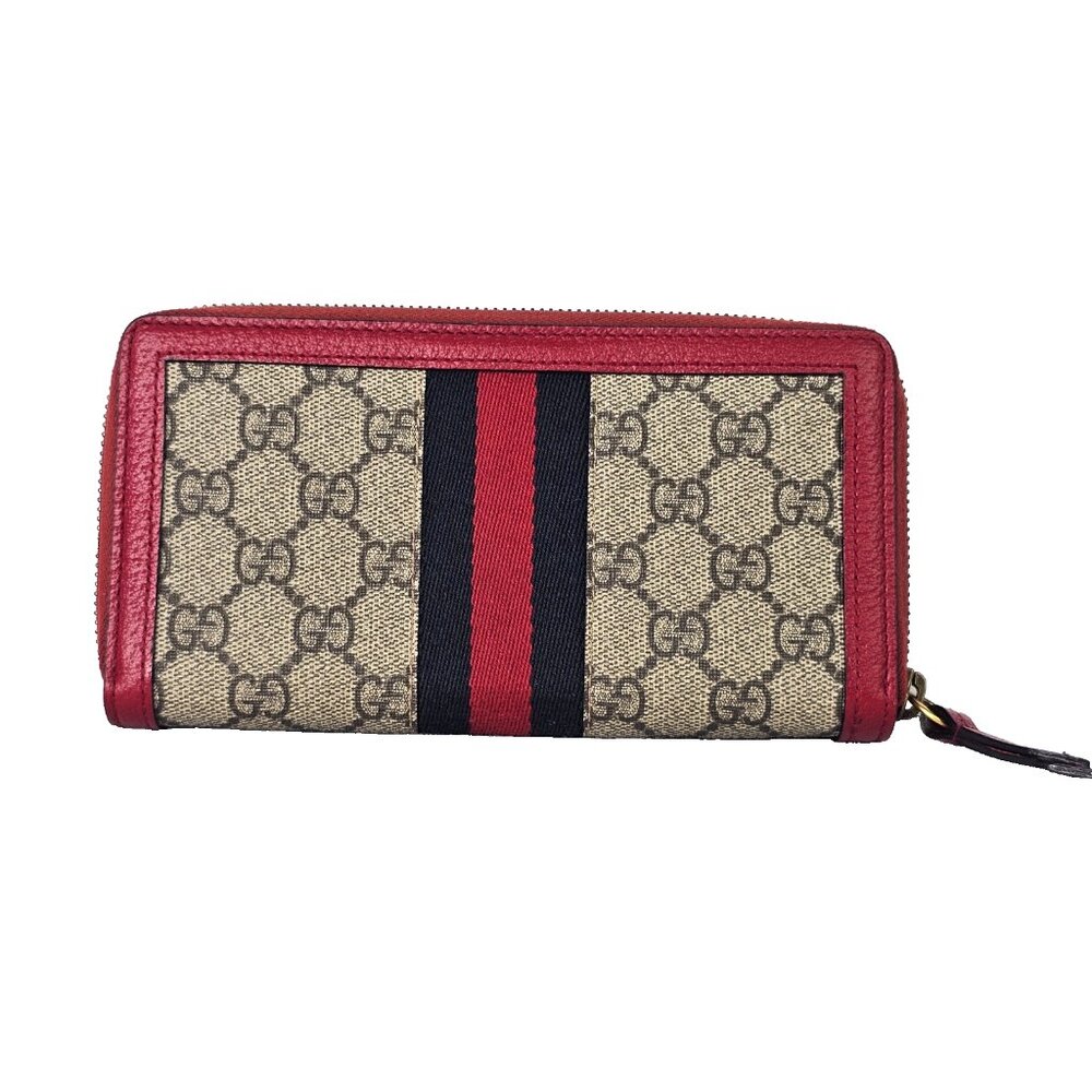 GUCCI Queen Margaret Bee Rhinestone Red Supreme Continental Wallet Zip Monogram - Picture 6 of 10